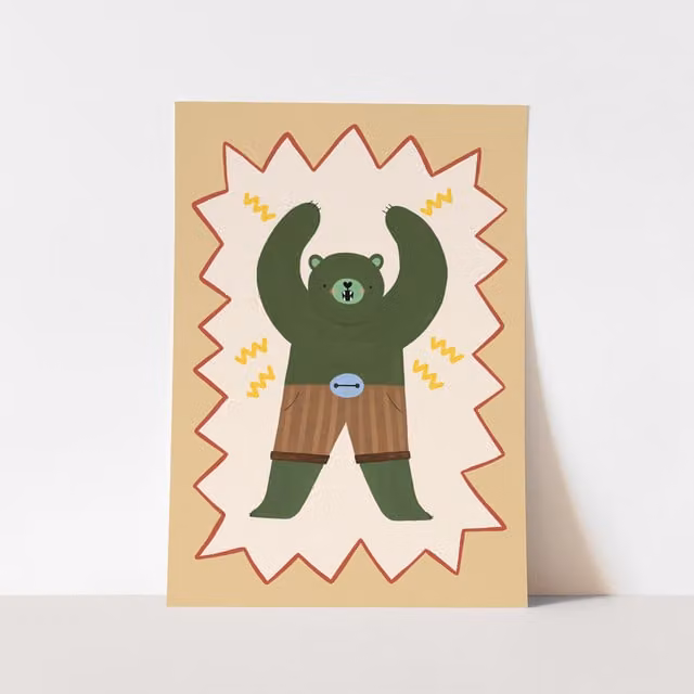 Kid of the Village Mighty Cub Superhero Fine Art Print, Multicolour, W: 29.7 cm, H: 42 cm