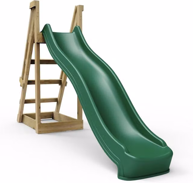 Rebo Children's 8ft Freestanding Wooden Garden Slide in Dark Green
