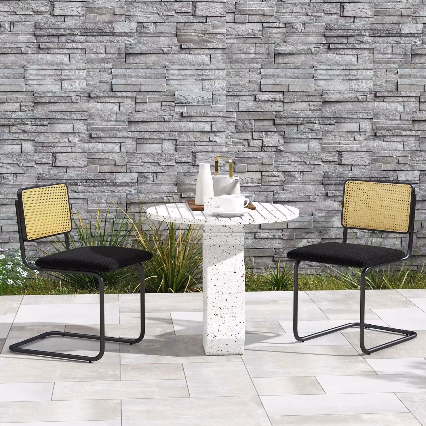 Costway Set of 2 Black Rattan Counter Height Bar Stools with Upholstered Fabric Seats – 3