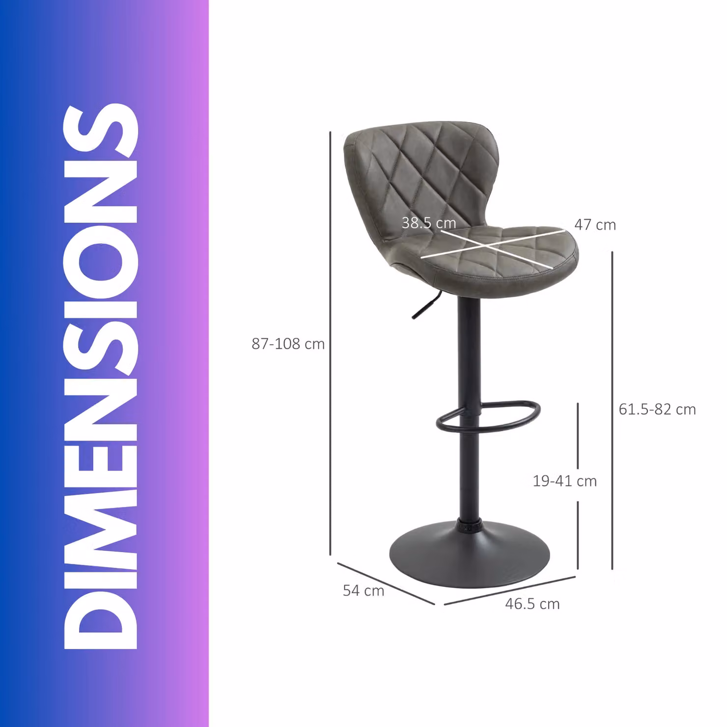 Rafaelo Mobilia Set of 2 Height Adjustable 360 Swivel Barstools in Dark Grey and Black Faux Leather – 3