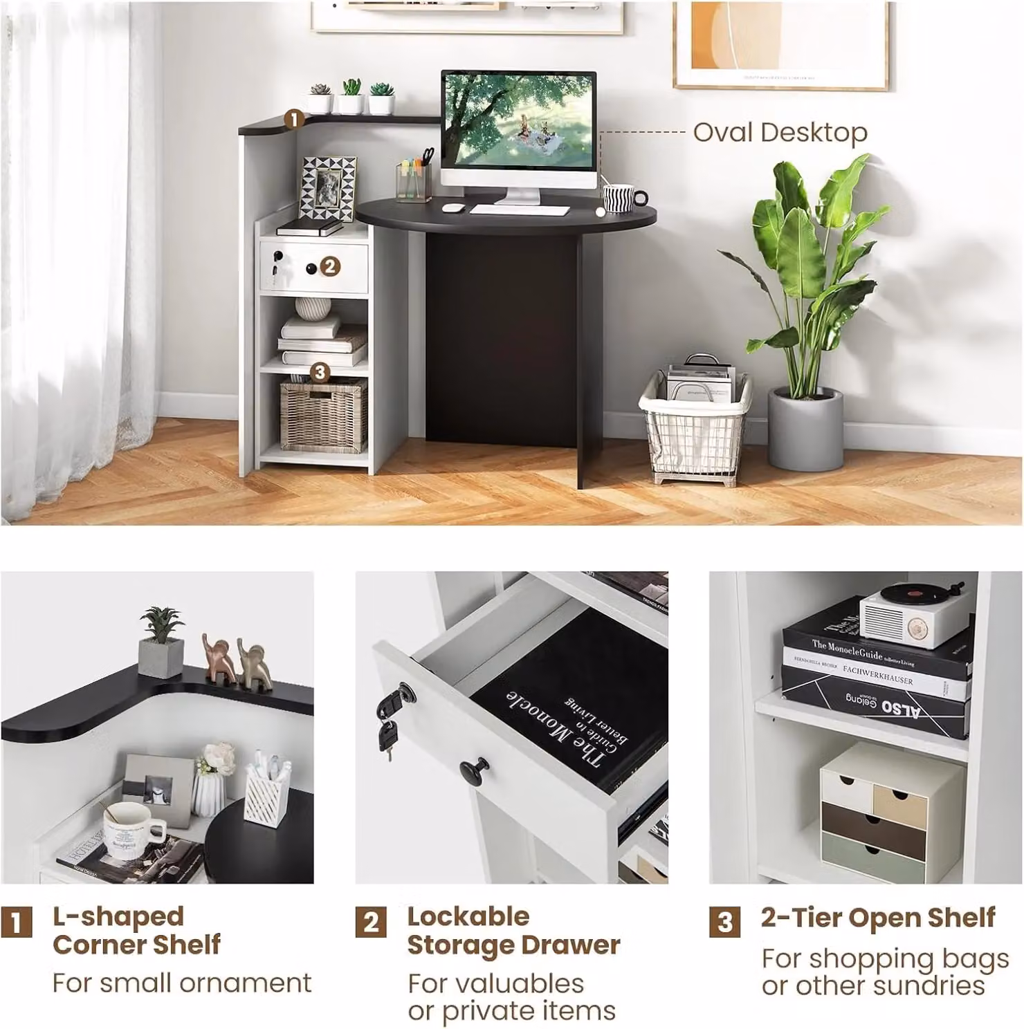 Gymax Modern Black Counter Reception Desk with Lockable Drawer and Adjustable Shelf – 3