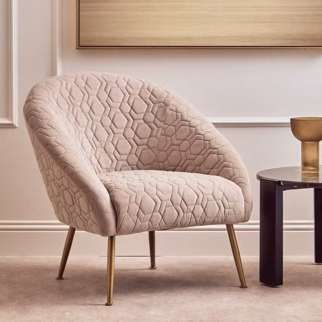 Orsina Luxury White Velvet Tub Occasional Chair with Gold Accents