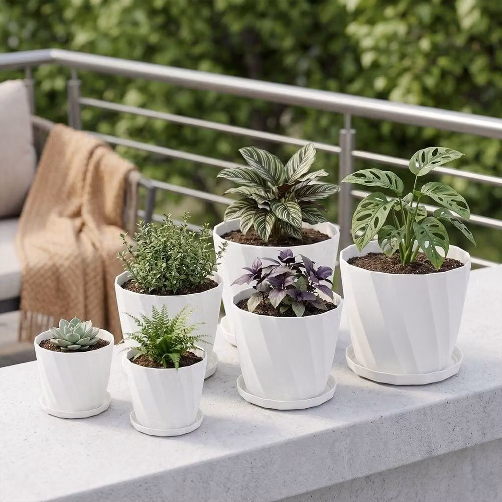 SPETLEK Set of 6 Thickened Resin Flowerpots in White – 3