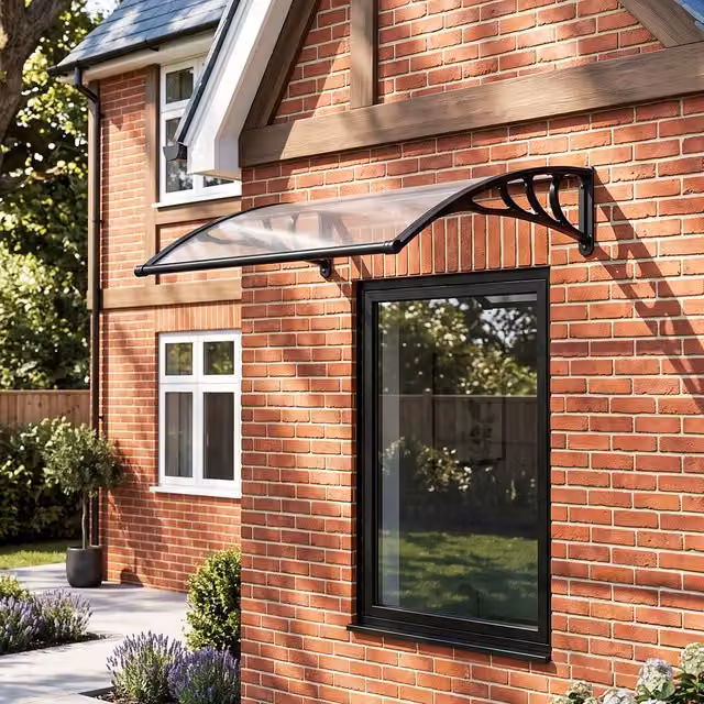 Breeins Transparent Outdoor Door Canopy with Drainage Channel and Aluminium and Polycarbonate Construction, Width: 100 cm