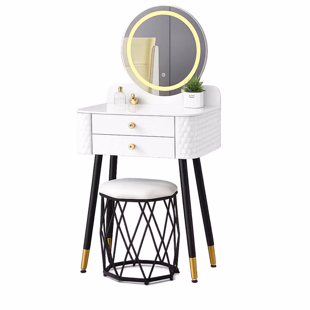 Sliding Wardrobes 4U Modern Dressing Table with LED Mirror and Stool Set in White and Gold, W/D/H: 60 x 50 x 127 cm – 2
