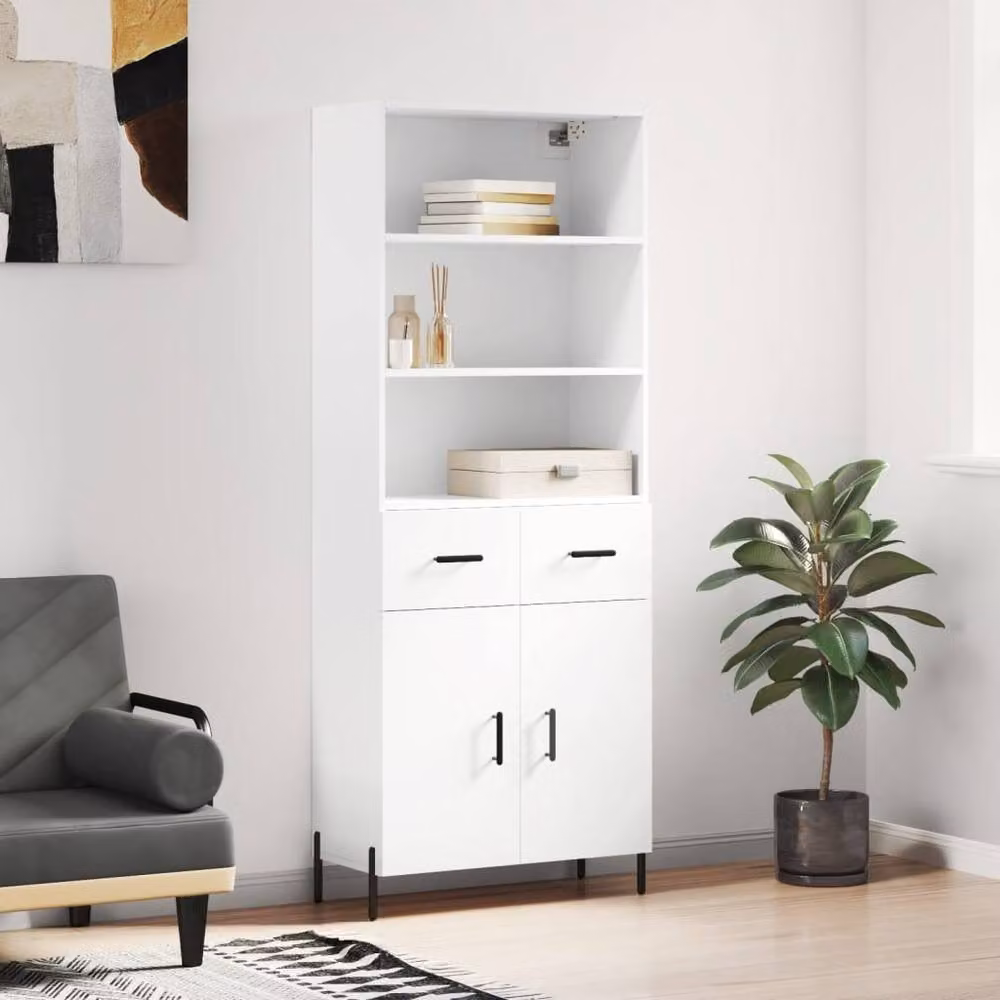 Berkfield Home White Modern Highboard with Hinged Doors and Internal Shelves, W/D/H: 69.5 x 34 x 180 cm – 2