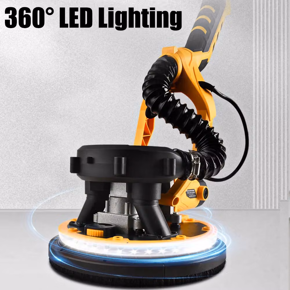 VOGREX 850W Electric Drywall Sander with 7 Speeds, LED Light and Vacuum Attachment, Yellow – 4