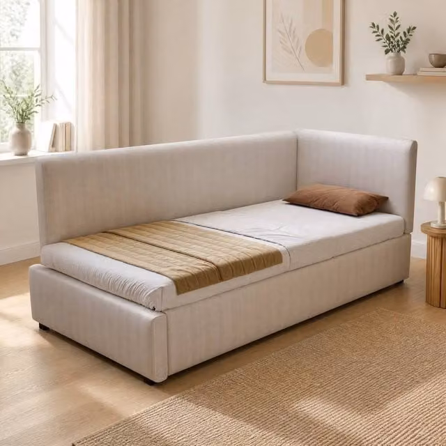 STILVORA Single Upholstered Bed in Beige, W/D/H: 90 x 190 cm