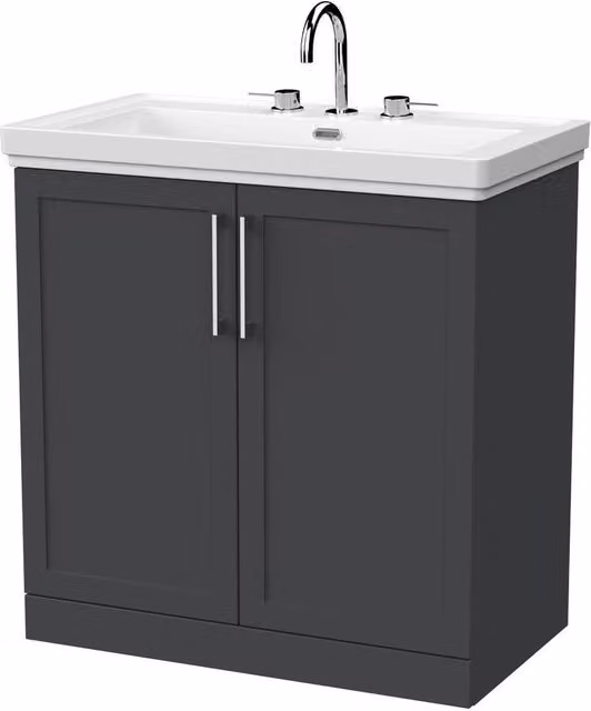 Balterley Stonnall 2 Door Dark Grey Matt Vanity Unit and 3TH Fireclay Basin, Width: 80 cm – 1