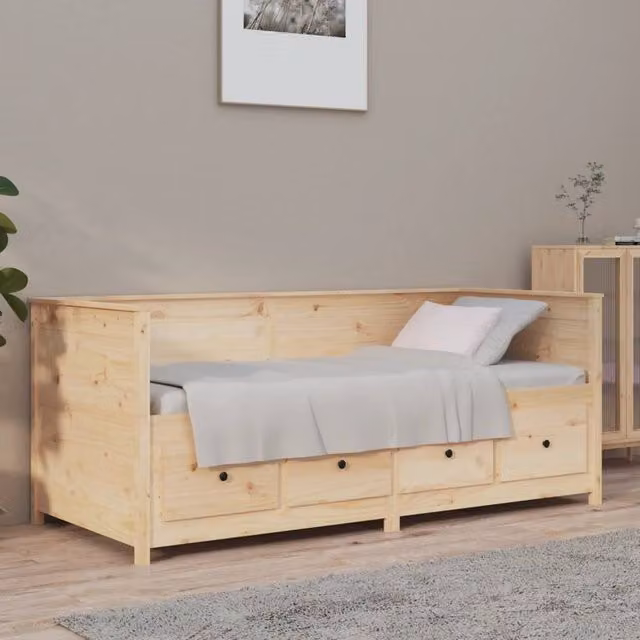 Berkfield Home Rustic Solid Wood Pine Day Bed with Drawers, Brown, W/D/H: 190 x 90 x 90 cm