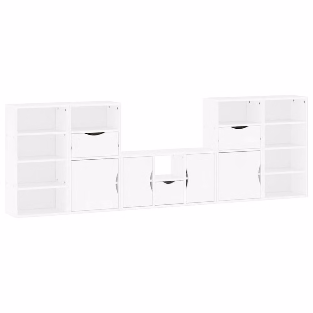 Berkfield Home ODDA 5 Piece White Solid Wood Pine TV Unit with Storage – 2