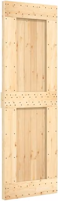 Berkfield Home Sliding Door with Hardware Set in Beige and Black, Solid Wood and Steel, W: 70 cm, H: 210 cm