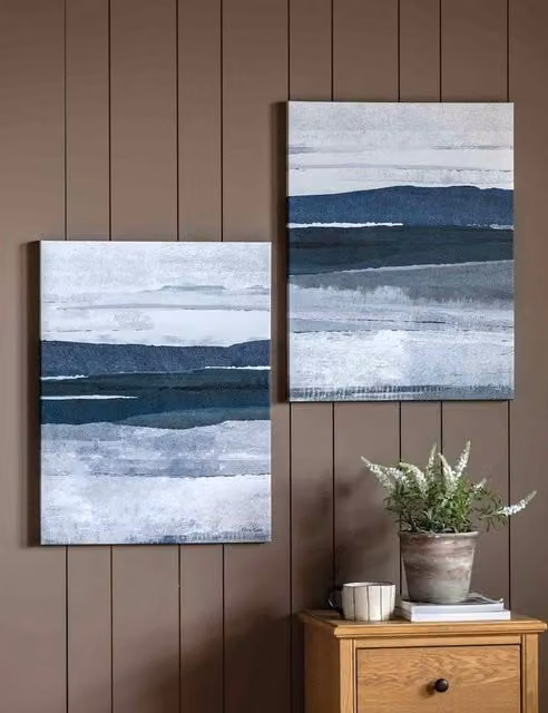 Gallery Direct Set of 2 Calm and Collected Abstract Blue and Grey Canvas Wall Art