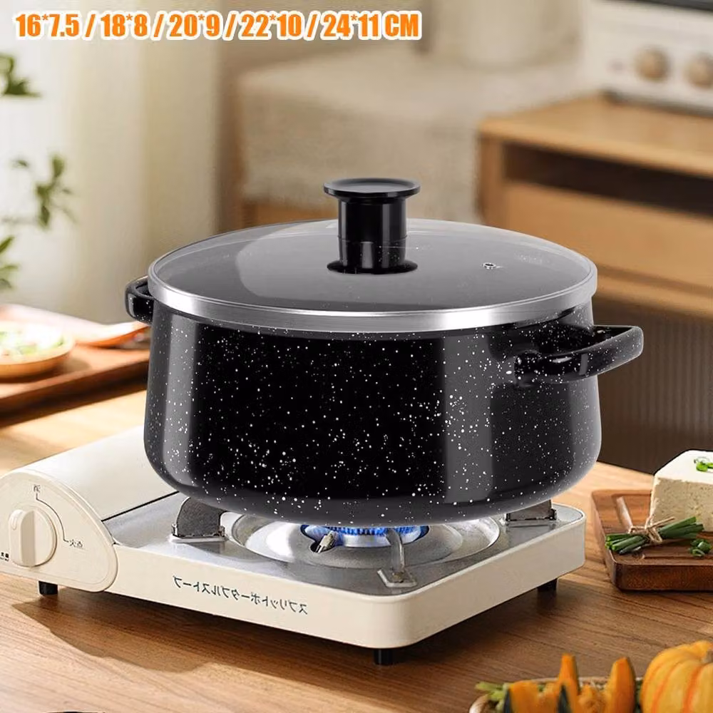 PAWNORA 5-Piece Black Enamel Cookware Set Compatible with Gas and Induction Stoves – 3