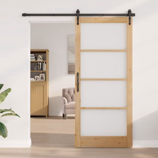 Berkfield Orkdal Rustic Sliding Interior Wood and Glass Door in Brown, W/D/H: 93 x 4 x 211 cm – 1