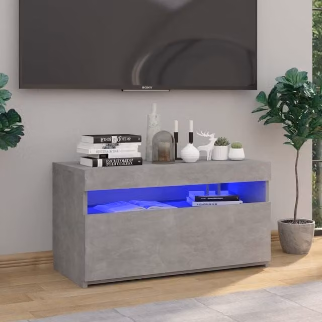 Berkfield Home Modern TV Cabinet with LED Lights in Concrete Grey, W/D/H: 75 x 35 x 40 cm