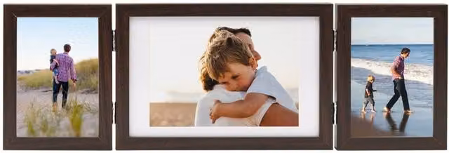 Berkfield Home Trifold Photo Frame Collage in Dark Brown, W: 28 cm, H: 18 cm