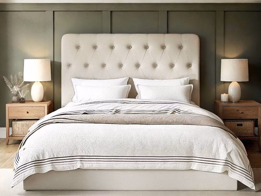 Flair Furnishings Marley Buttoned Chesterfield Ottoman Bed in Beige Velvet, W/D/H: 140 x 200 x 132 cm – 2