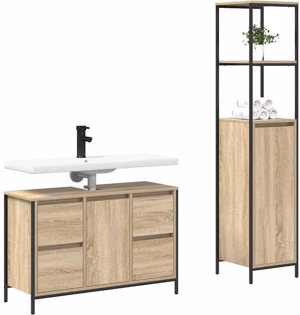 Berkfield Home 2 Piece Sonoma Oak Bathroom Furniture Set in Beige – 1