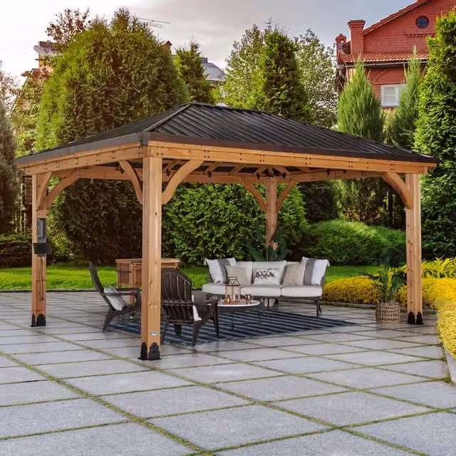 Backyard Discovery Barrington Rustic Cedar Wood Outdoor Patio Gazebo in Brown and Orange