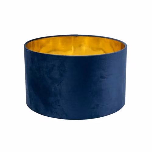 ValueLights Reni Medium Cylinder Pendant Shade in Navy Blue Velvet with Gold Inner, Width: 35 cm