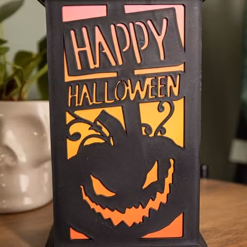 Samuel Alexander Black Happy Halloween Light Up Lantern Decoration with Multi-Coloured LEDs, Height: 29 cm – 4