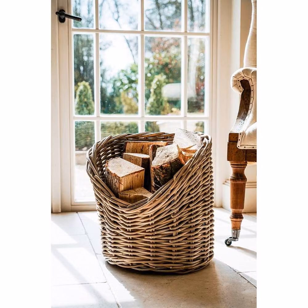 Lemon Pavilion Round Wicker Log Basket in Brown, W42 x D42 x H42 cm – 2