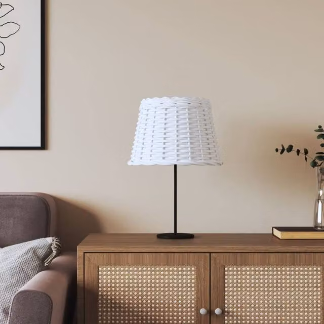 Berkfield Home White Wicker and Rattan Boho Lamp Shade, W: 30 cm, D: 20 cm