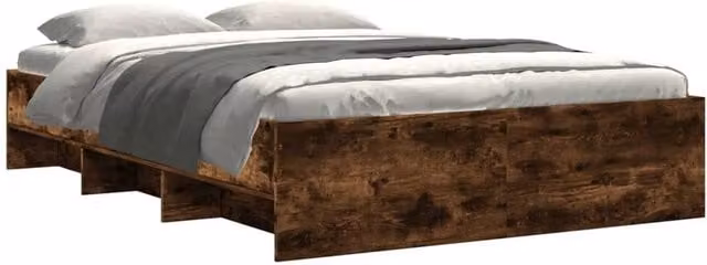 Berkfield Home Durable Bed Frame in Smoked Oak Brown, W/D/H: 140 x 200 x 35 cm