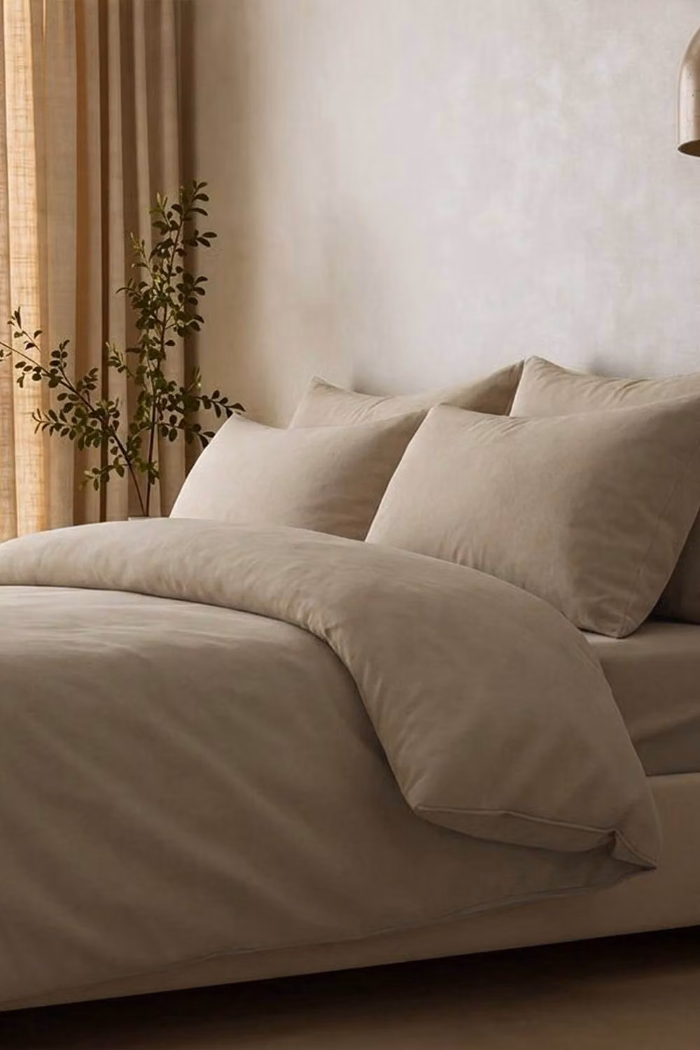 Larsson & Co Rönn Brushed Flannelette Duvet Cover and Pillowcase Set in Beige, W: 180 cm, H: 200 cm – 2