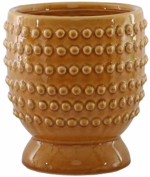 KDMD Hortus Hobart Footed Pot in Yellow and Brown, W: 15 cm, D: 14.5 cm – 1