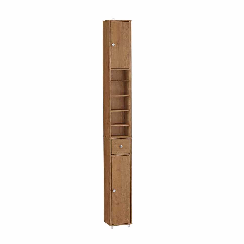 SoBuy Slim Tall Bathroom Cabinet in Brown with Adjustable Internal Shelves and Hinged Doors, H: 180 cm – 2