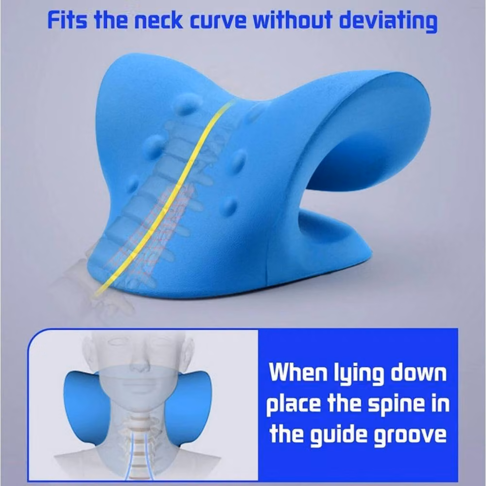 NESTLUNE Blue Contoured Neck Traction Pillow and Shoulder Stretcher – 3