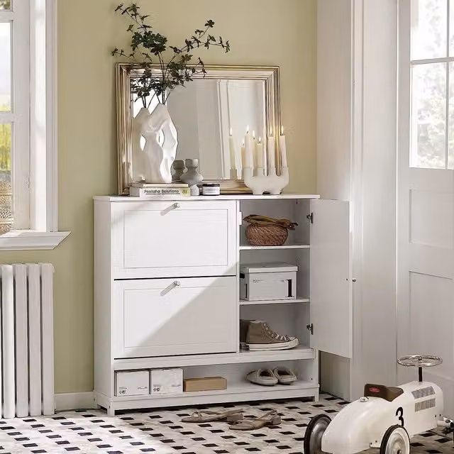 SoBuy Modern White Hallway Organiser Unit with Hinged Doors and Internal Shelves