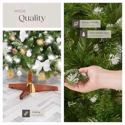 tectake Artificial Christmas Tree in Green with Frosted Tips and Wooden Stand, Height: 180 cm – 5