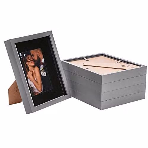 Nicola Spring Modern Rectangular 3D Shadow Box Photo Frames, Pack of 5, Black and Grey, W/H: 20.32 x 22.5 cm with 10 x 15 cm Mount – 1