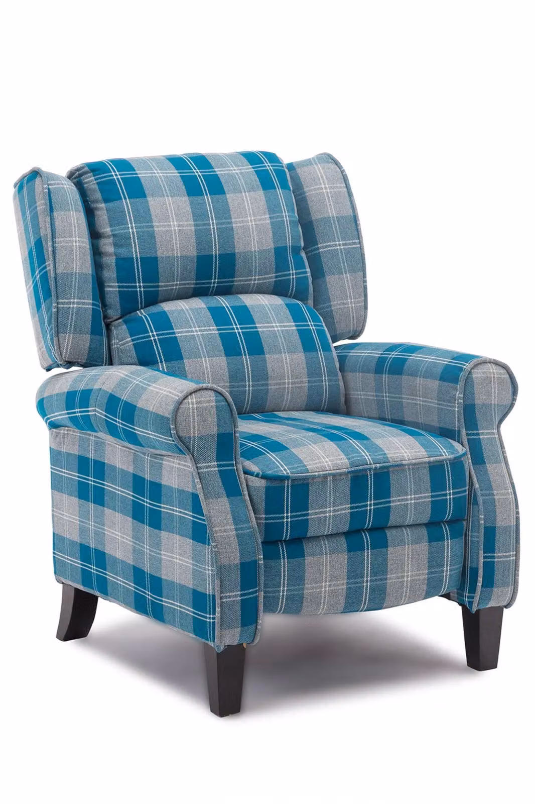 More4Homes Eaton Wing Back Checked Fabric Pushback Recliner Armchair in Blue – 2