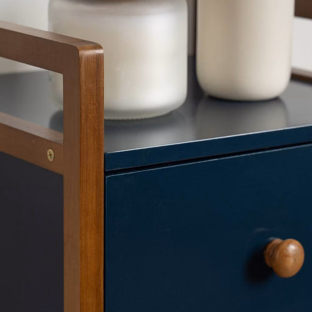 Scottish Everlastings Ltd Small Navy Blue Freestanding Bamboo Bathroom Unit with Hinged Doors and Internal Shelves – 3