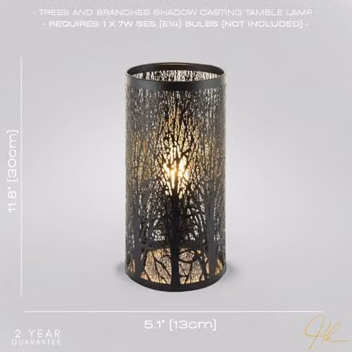 Happy Homewares Metal Forest Design Table Lamp in Black, H 30 cm x W 13 cm x D 13 cm – 4