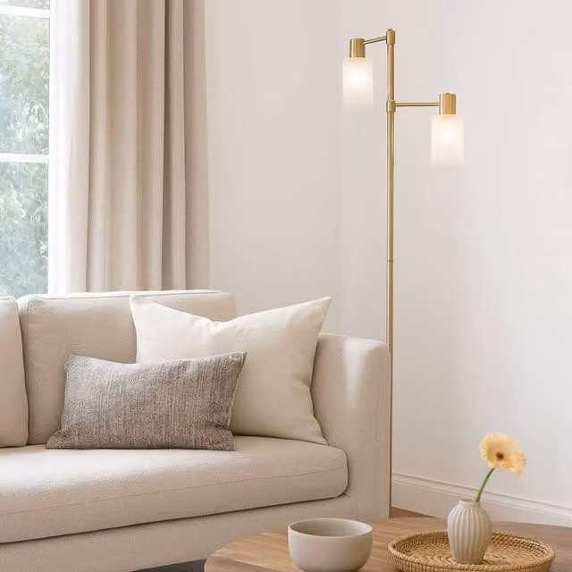 Pagazzi Maya 2-Light Floor Lamp in Gold and Antique Brass with Glass Details – 1