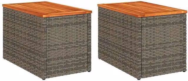 Berkfield Home Garden Side Tables, 2 Piece Set in Grey Poly Rattan and Solid Wood, W/D/H: 55 x 34 x 37 cm – 1