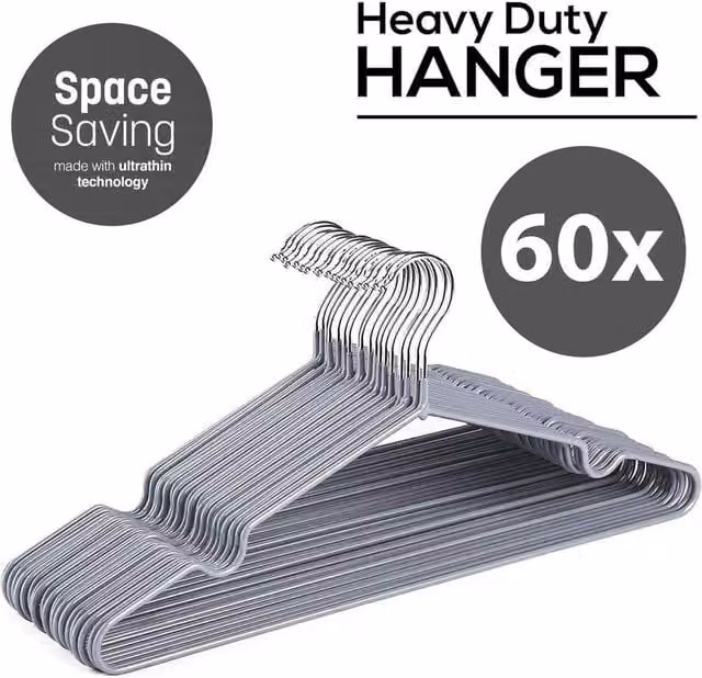 PAWNORA Space Saving Metal Wire Hangers in Grey, 60 cm – 1