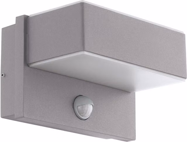 Loops Silver Steel Square IP44 Outdoor Wall Light with PIR Motion Sensor and Built-in 5.6W LED