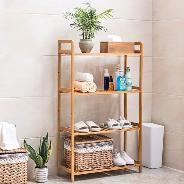 Livingandhome Tiered Bamboo Wood Book Storage Shelf, Brown, W: 100 cm, D: 25 cm, H: 68 cm