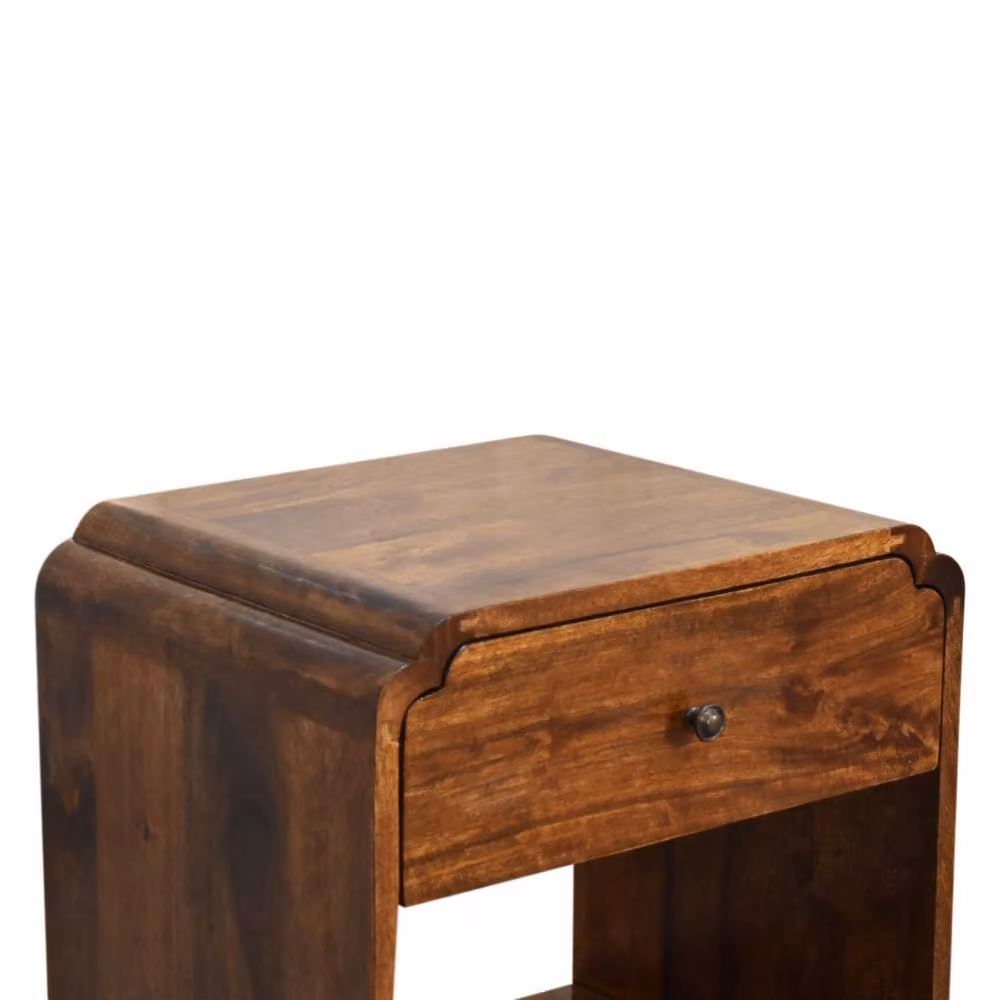 Direct Wicker Newton Solid Wood Bedside Table with 1 Drawer and Open Shelf in Dark Brown, W/D/H: 45 x 45 x 50 cm – 3