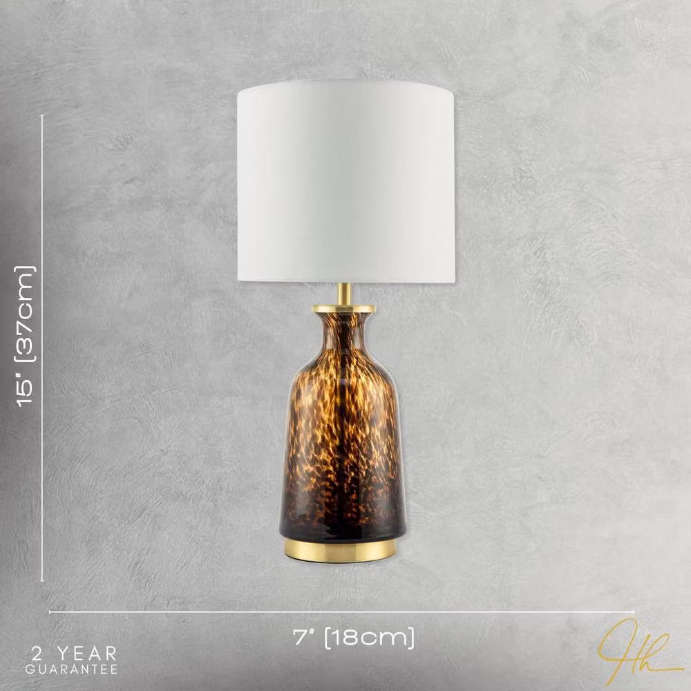 Happy Homewares Modern Amber and Black Snowflake Speckle Glass Table Lamp with Shade, H 37.0 cm – 4