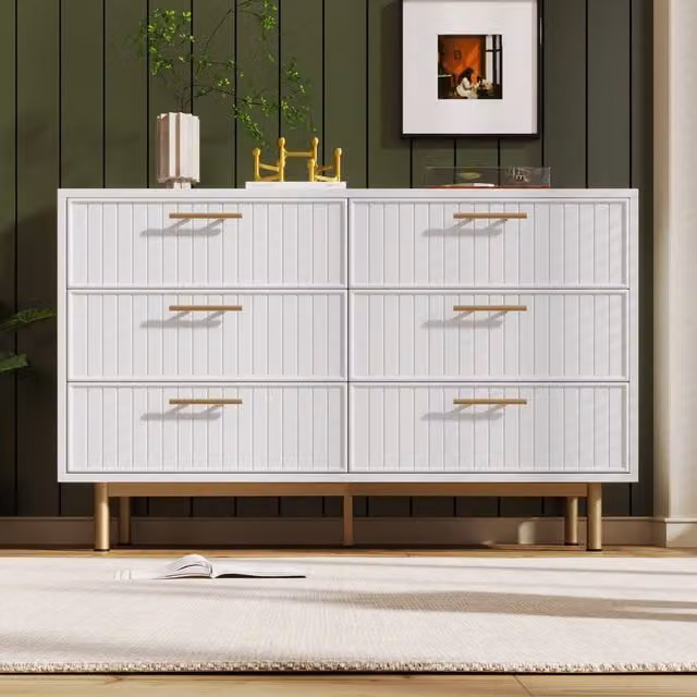 Aosom UK Modern White Sideboard Storage Cabinet with 6-Drawer Chest and Gold Decorative Handles, W/D/H: 120 x 40 x 75.5 cm – 1