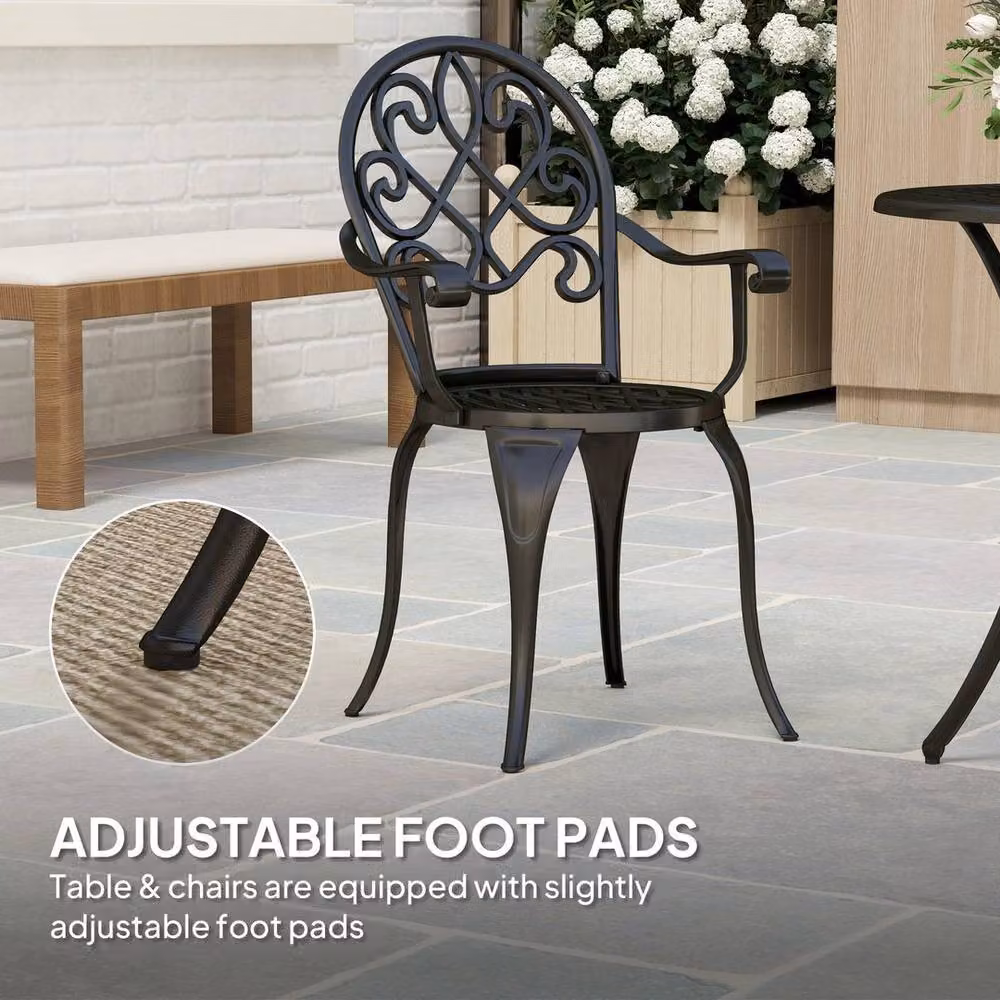 FLAVORA Black Aluminium Garden Table and Chairs Set – 4