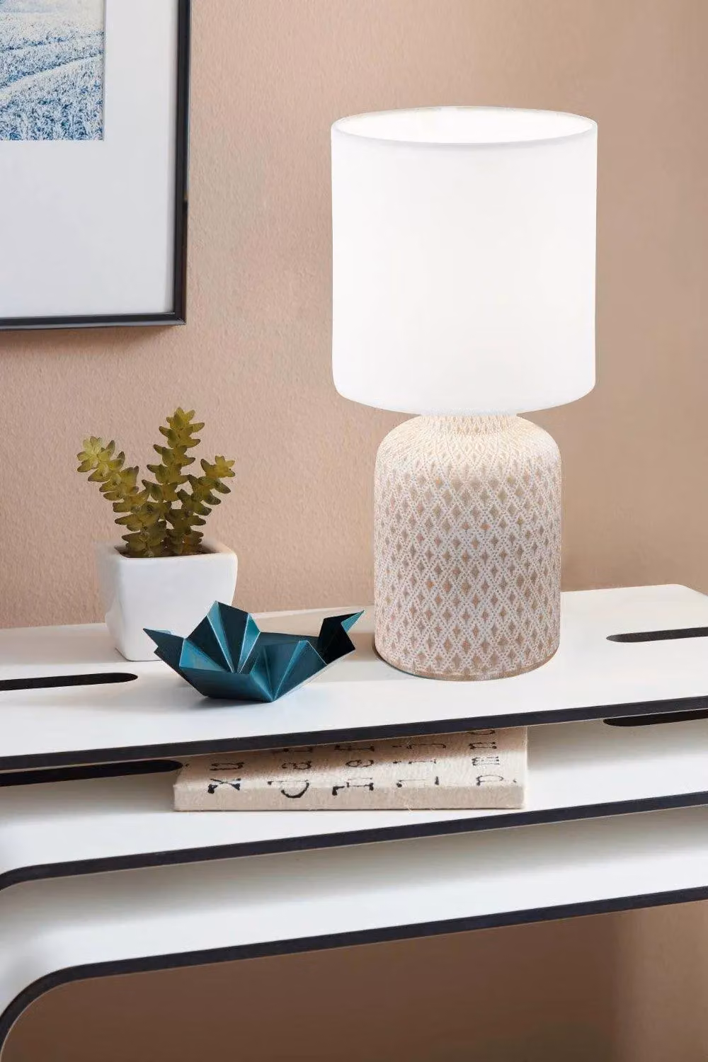 Eglo Bellariva Ceramic and Fabric Table Lamp in White, Cream or Beige – 2