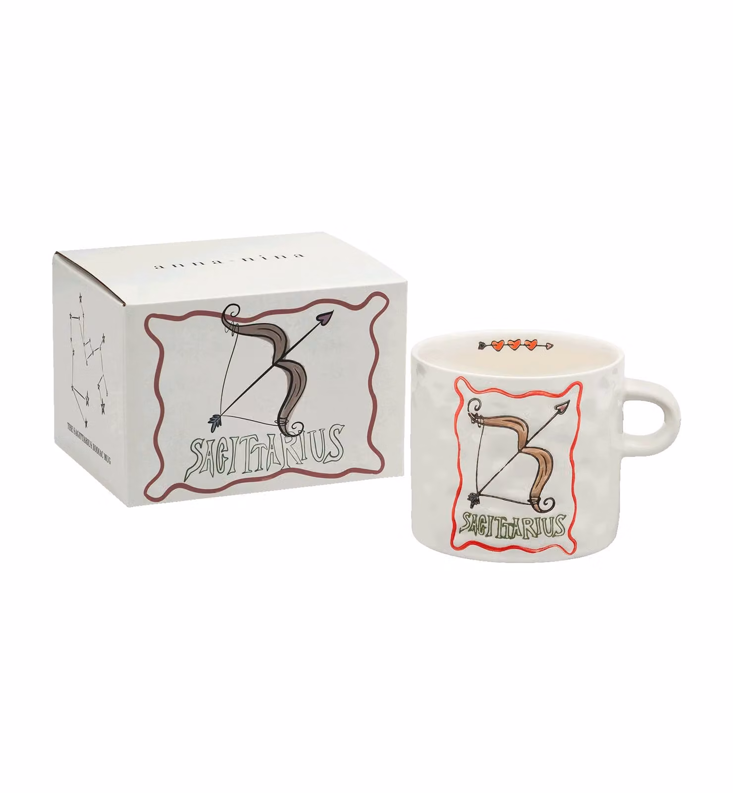 Anna + Nina Sagittarius Zodiac Stoneware Tea Mug, White, 500 ml